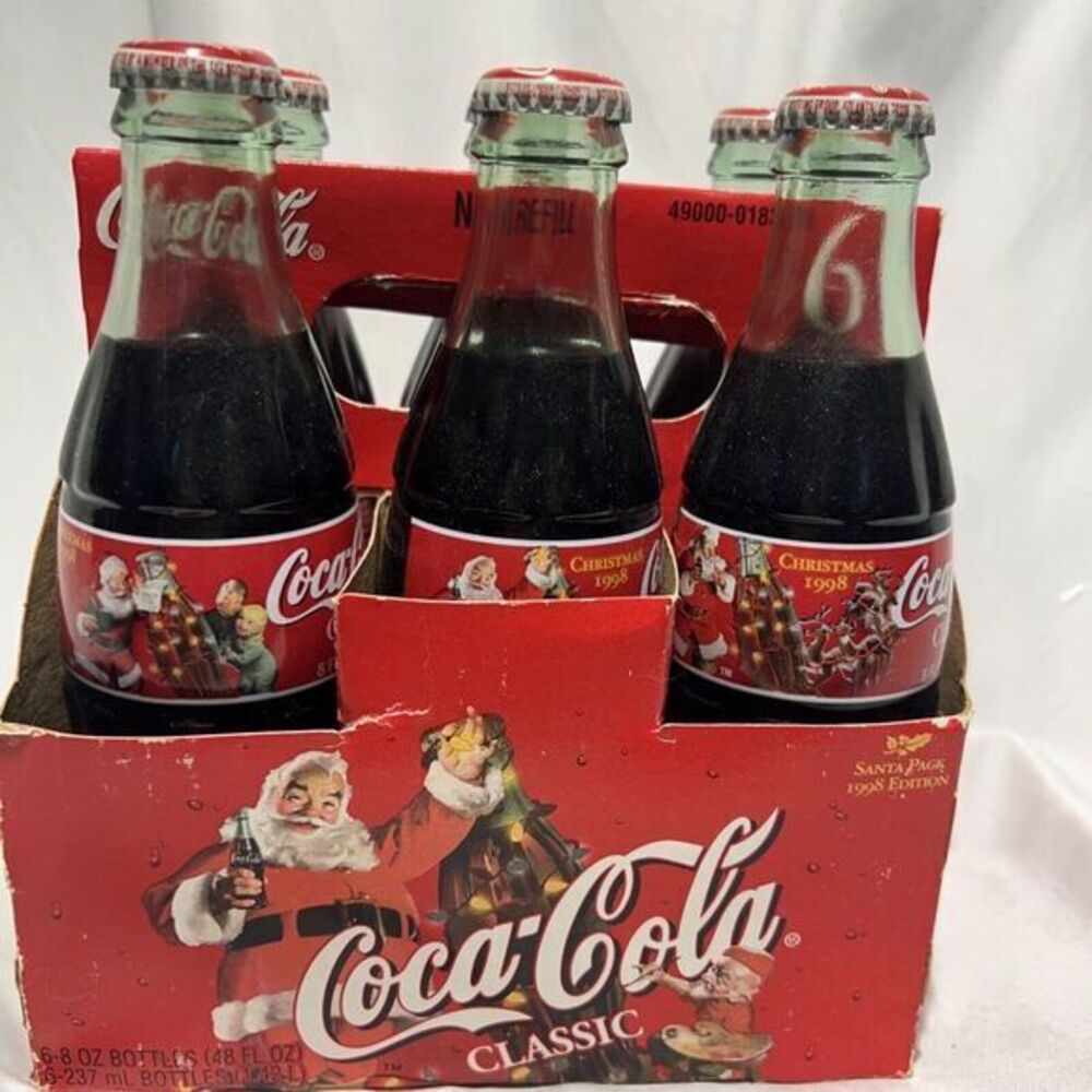 1998 COCA-COLA Unopened 6-PACK 8 Oz Bottles Commemorative "SEASONS GREETINGS"